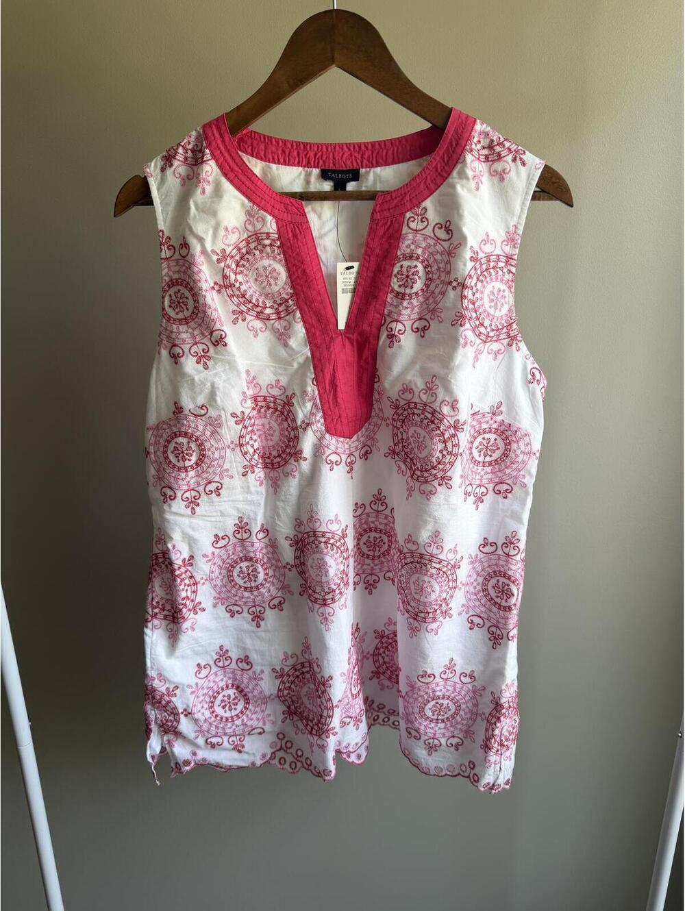 Talbots cotton blend embroidered v-neck tank top NWT
